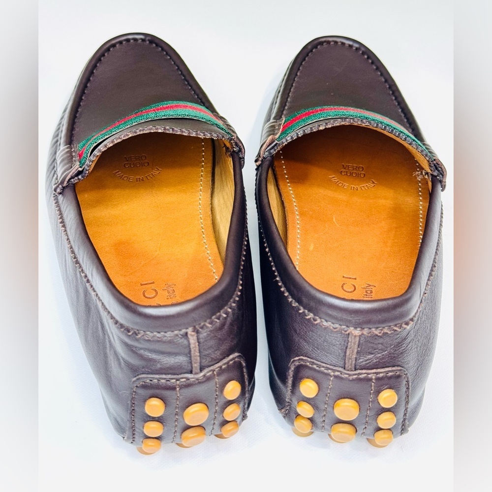 Men’s Gucci Web Accent Leather Drivers Moccasin Dark Brown Size 8.5 New no Box! - Picture 10 of 16